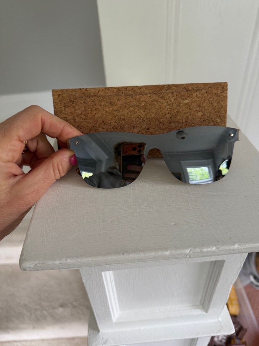 Wood-Arm Sunglasses with Mirrored Gray Lenses